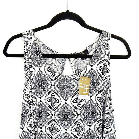 Suzanne Betro Sleeveless Ruffle Swing Dress Medium Black & White - Picture 3 of 8